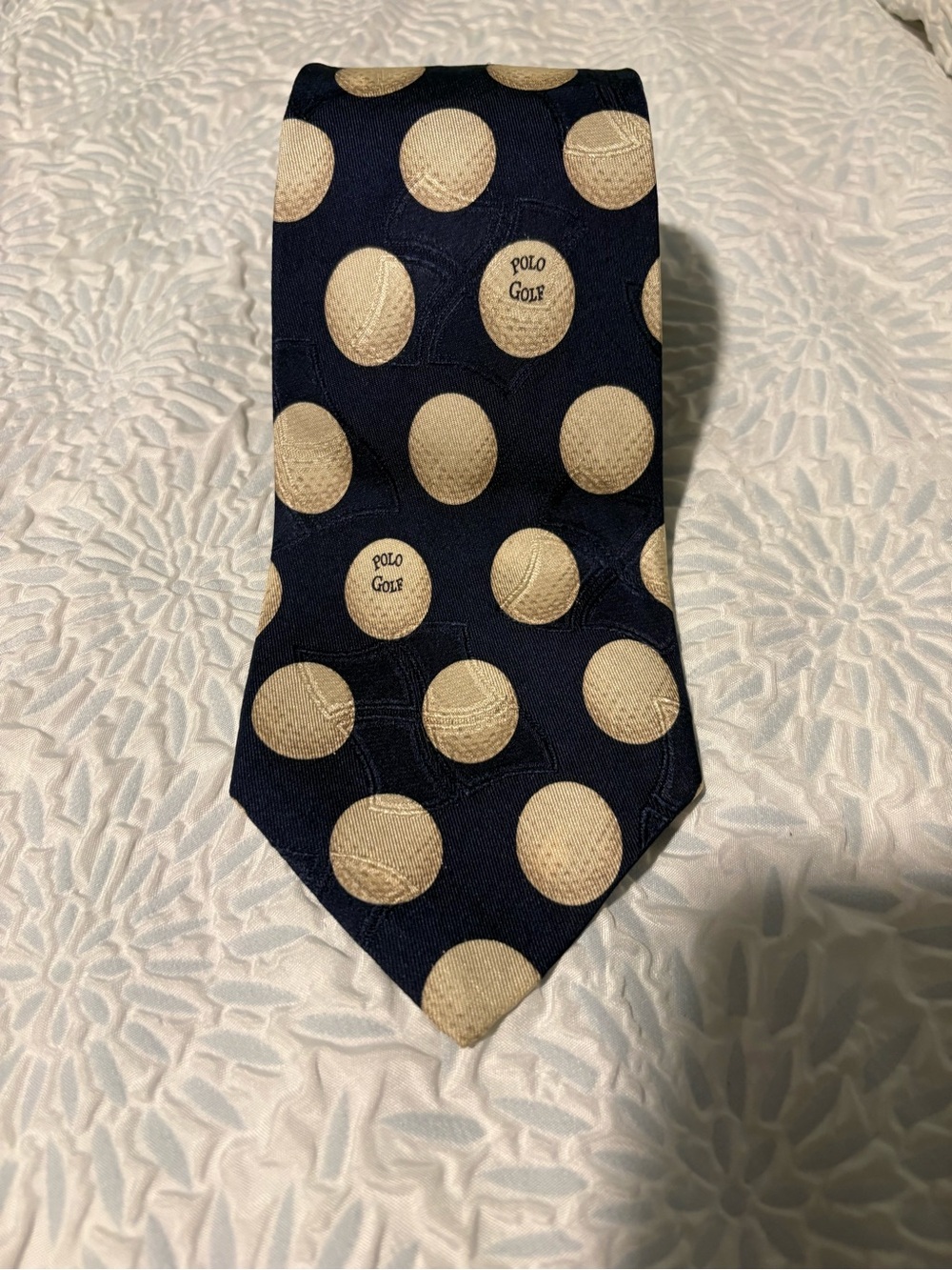 Vintage Ralph Lauren Navy Tie with Cream Golf Ball Dots great condition